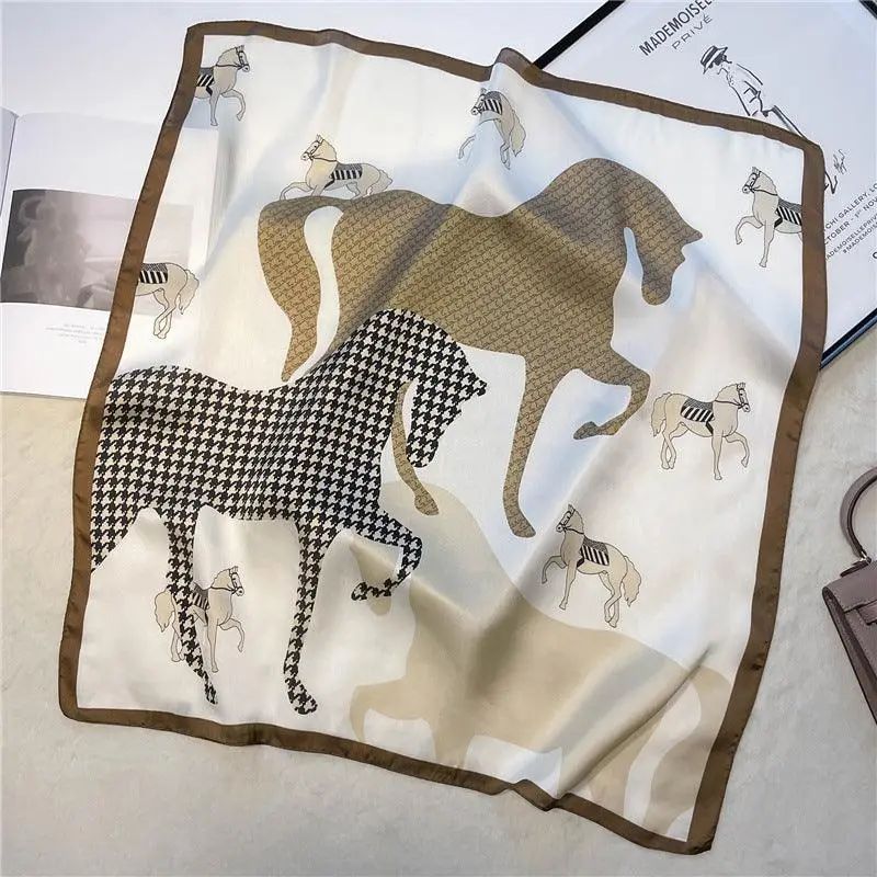 Vintage Horse Pattern Square Scarf - 70 cm
