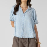 Panelled Button Front Blouse - Bleached Indigo