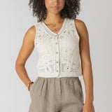 Crochet Buttoned Vest - Cream