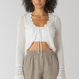 Tie Front Crochet Cardigan - Ivory
