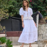 Embroidered Detail Midi Skirt - Off White
