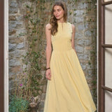 Sleeveless Pintuck Waist Detail Midi Dress - Yellow