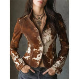Single-breasted Lapel Print Jacket Blazer- Cow Print