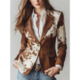 Lapel Print Jacket Blazer - Cow Print 2 Buttons