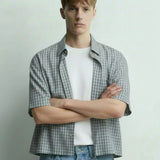 Checkered Boxy Button Up Shirt - Light Blue