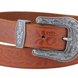 Western Tooled Vintage Buckle Leather Belt