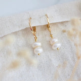 Double Pearl Drop Huggie Earrings