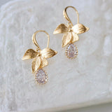 Leaf Drop Earrings - Clear