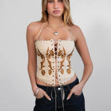 Clementine Stretch Embroidered Corset - Khaki