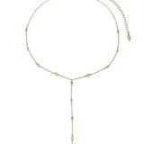 Simple Statement Crystal Dotted 18k Gold Plated Lariat Necklace