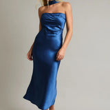 Strapless Scarf Detail Bias Satin Midi Dress