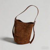 Vintage Suede Bucket Bag - Coffee
