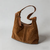 Vintage Suede Hobo Shoulder Bag - Khaki