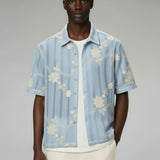 Crochet/textured Short Sleeve Men's Shirt- Lt Blue