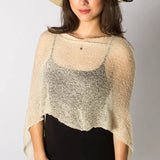 Shrug Knit Poncho Shawl - Cream