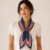 Classic Patriotic Star Pattern Print Square Scarf - Navy