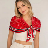 Classic Patriotic Star Pattern Print Square Scarf - Red