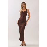 Satin Twist Back Maxi Dress - Chocolate