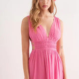 Smocked Waist Mini Dress - Pink