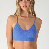 Textured Lace Triangle Cut-out Bralette -  Marine