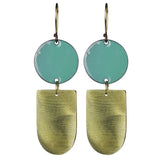 Donte Earrings, Circle W Inverted Arch - Aqua Enamel & Brass