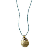 Necklace Petal Pendant, Mother Of Pearl + Blue Beads