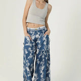 Wide Leg Printed Pants With Button Waist And Side