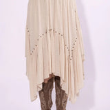 Grommet Detailed Hanky Hem Maxi Skirt