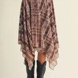 Shirred Yoke Geometric Plaid Midi Skirt