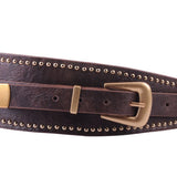 Asymmetric Studded Western Belt - Chocolate