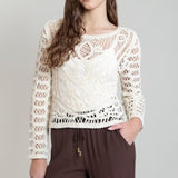 Button Back Crochet Sweater Top - Cream