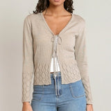 Pointelle Sweater Cardigan -Taupe