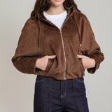 Hooded Suede Jacket - Chocolate