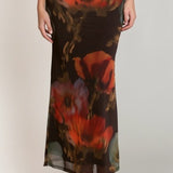 Mesh Midi Skirt - Brown Orange Floral