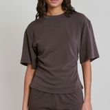 Scuba Knit Ruched Tee - Soft Brown