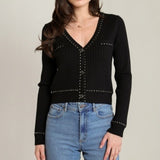 Button Front Shimmer Cardigan - Black