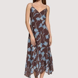Sapphire Mist Midi Dress - Brown Blue