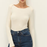 Arlette Long Sleeved Boatneck Top - Cream