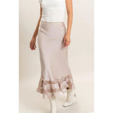 Bias Cut Satin Skirt With Lace Hem - Champagne