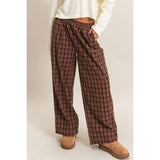 Elastic Waist Plaid Pants - Brown Combo