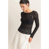 Floral Lace Long Sleeve Top - Black