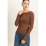 Floral Lace Long Sleeve Top - Chocolate
