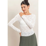 Floral Lace Long Sleeve Top - White