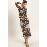 Floral Mesh Top And Skirt Set - Fall Floral