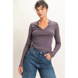 Long Sleeve Henley Top - Charcoal