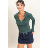 Long Sleeve Henley Top - Forest