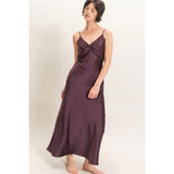 Satin Slip Dress With Spaghetti Straps - Chocolate Cherry