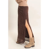 Velvet Lace Maxi Skirt- Chocolate