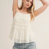 Tiered Ruffle Bodice Babydoll Cami - Natural