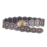 Leather Circle Caterpillar Disc Belt - Black + Gold